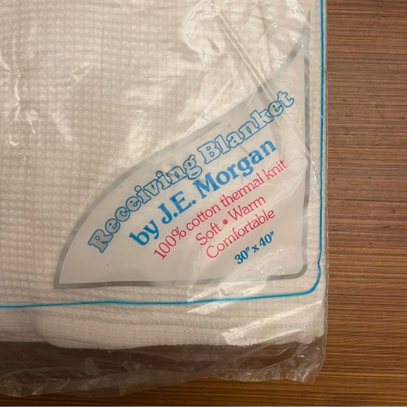 NOS Vintage J.E. Morgan White Waffle Knit Receiving Blanket - Picture 3 of 5